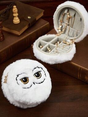 HARRY POTTER 1pc Plush Embroidered Pattern Portable Travel Jewelry Storage Box
